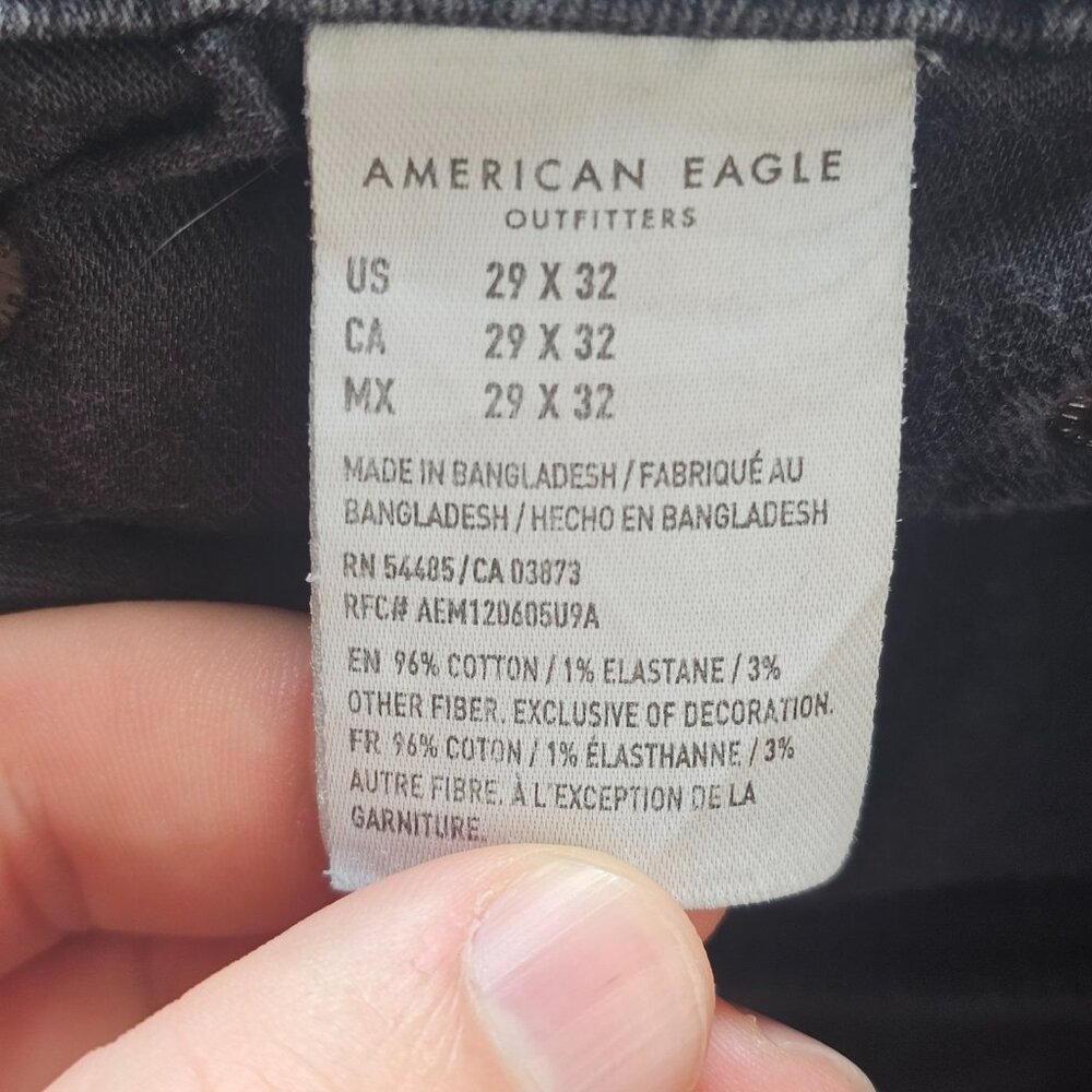 American Eagle Jeans Mens Tag 29x32 Act 29x29 Black Athletic Skinny Airflex Plus - Picture 7 of 13